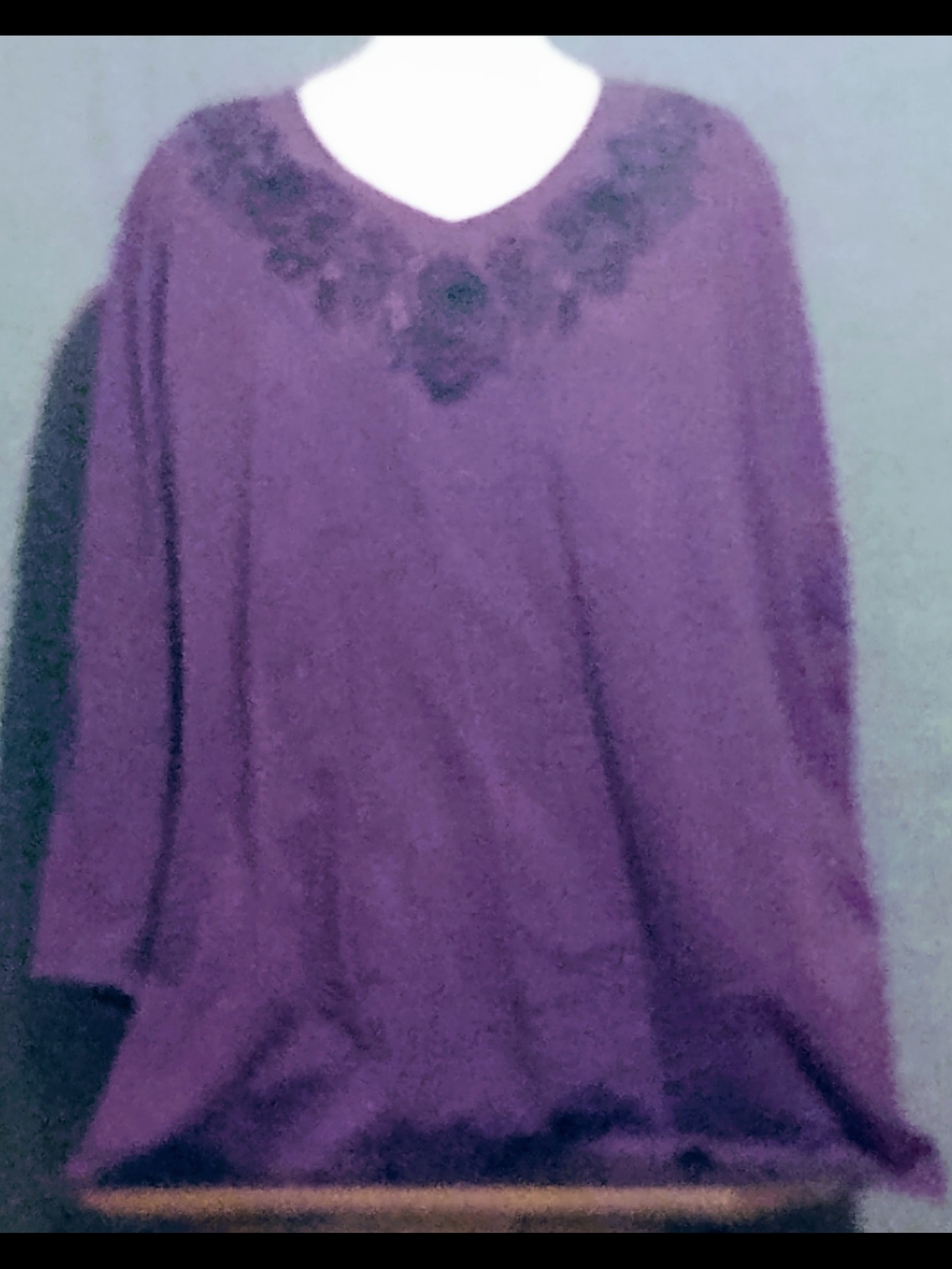 Catherines Purple V-Neck T-Shirt with Embroidered Neckline